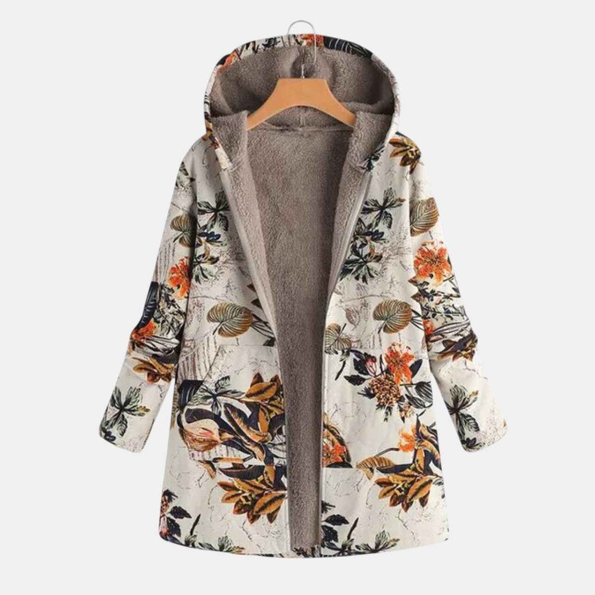 Kuscheliger Boho-Blumen-Sherpa-Kapuzenmantel – Plüschige Wärme im bohemischen Stil - Bild 2